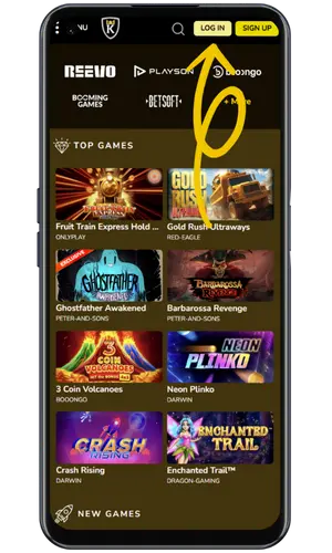 Log In button on Kings Chance Casino