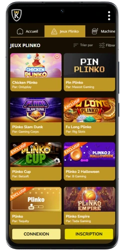 Section Plinko dans Kings Chance connexion avec la sélection de variantes disponibles pour les joueurs