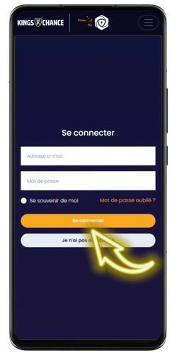 Bouton Se connecter sur la page d'authentification Kings Chance APK permettant de valider les identifiants saisis
